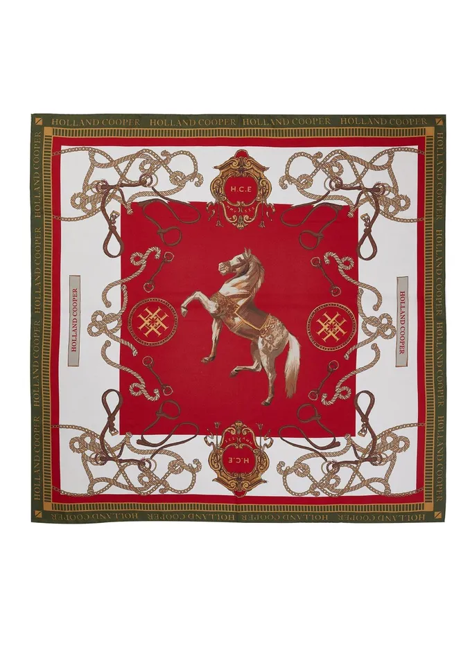 Holland Cooper Regal Horse Silk Scarf Racing Green Heritage Red Women Scarves Holland Cooper Regal Horse Silk Scarf Racing Green Heritage Red Women Scarves