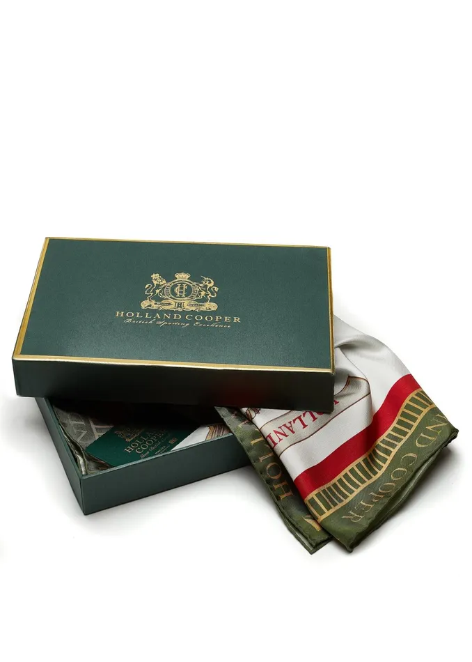 Holland Cooper Regal Horse Silk Scarf Racing Green Heritage Red Women Scarves