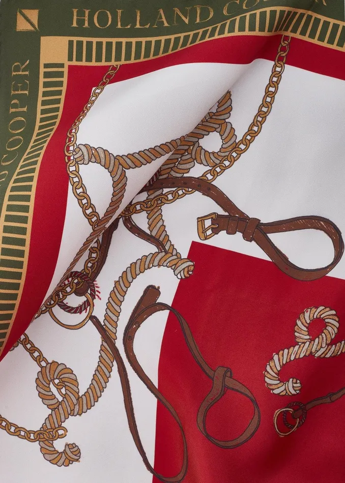 Holland Cooper Regal Horse Silk Scarf Racing Green Heritage Red Women Scarves