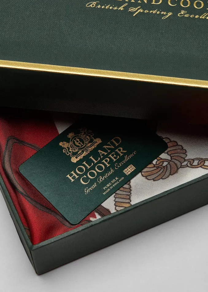 Holland Cooper Regal Horse Silk Scarf Racing Green Heritage Red Women Scarves