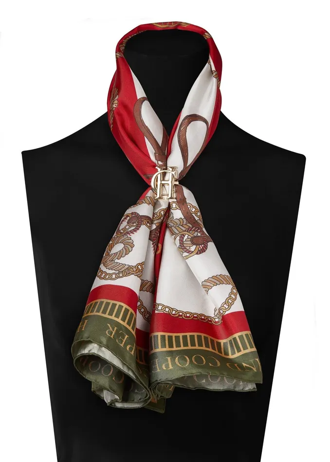 Holland Cooper Regal Horse Silk Scarf Racing Green Heritage Red Women Scarves