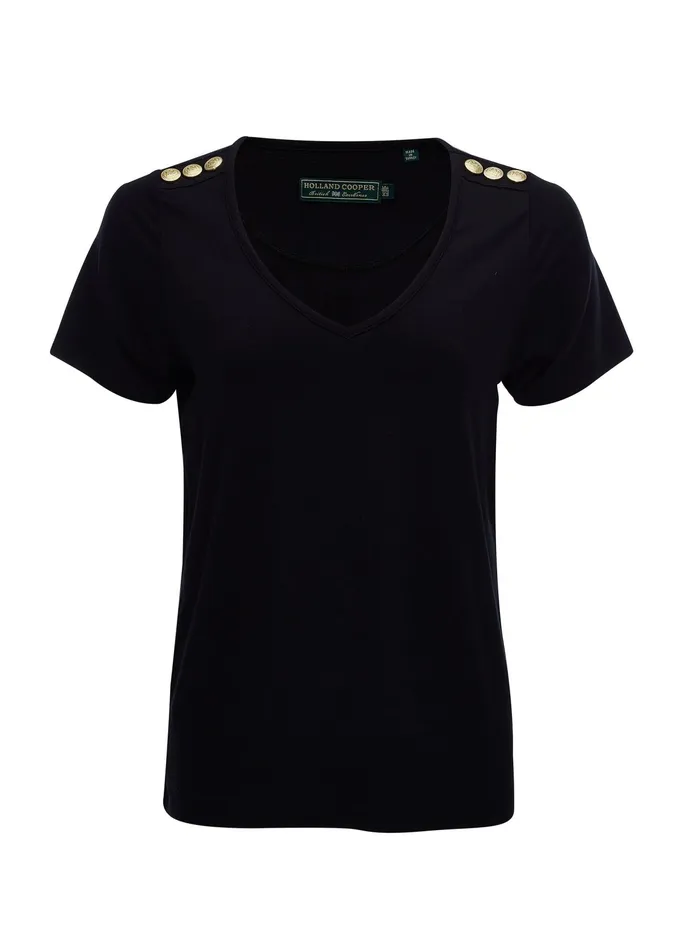 Holland Cooper Relax Fit VNeck Tee Black Women Tees Holland Cooper Relax Fit VNeck Tee Black Women Tees