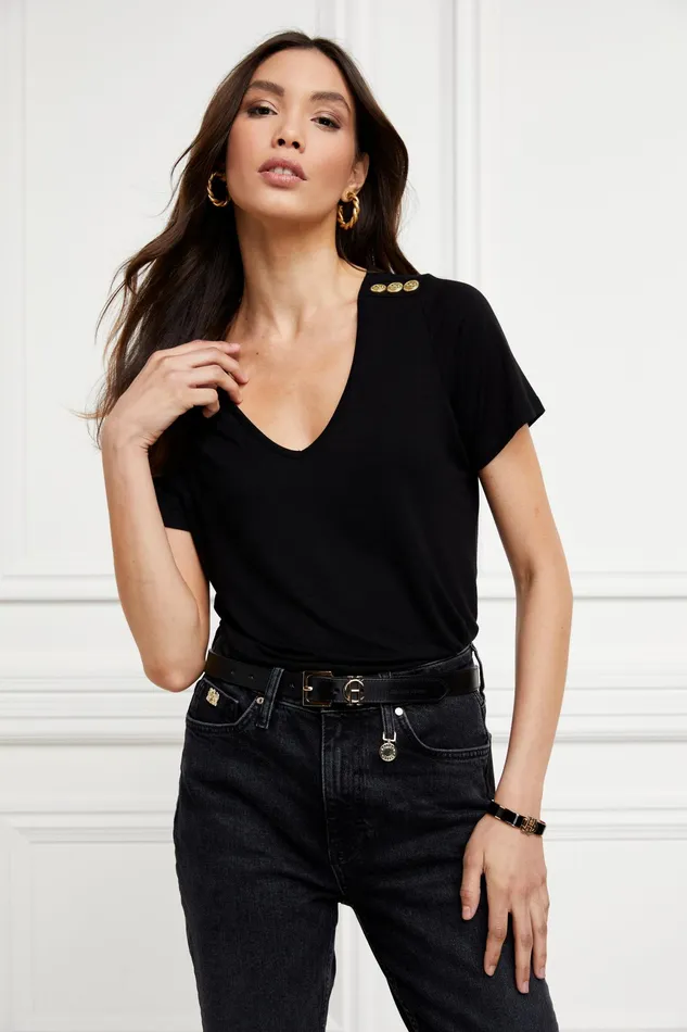 Holland Cooper Relax Fit VNeck Tee Black Women Tees Holland Cooper Relax Fit VNeck Tee Black Women Tees