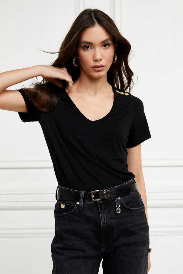 Holland Cooper Relax Fit VNeck Tee Black Women Tees Holland Cooper Relax Fit VNeck Tee Black Women Tees