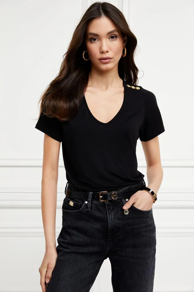 Holland Cooper Relax Fit VNeck Tee Black Women Tees Holland Cooper Relax Fit VNeck Tee Black Women Tees