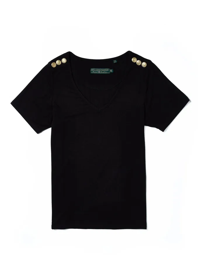 Holland Cooper Relax Fit VNeck Tee Black Women Tees Holland Cooper Relax Fit VNeck Tee Black Women Tees