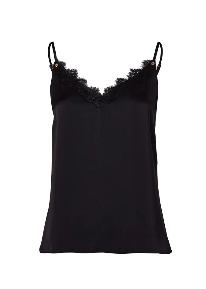 Holland Cooper Satin Lace Cami Black Women Tops Holland Cooper Satin Lace Cami Black Women Tops