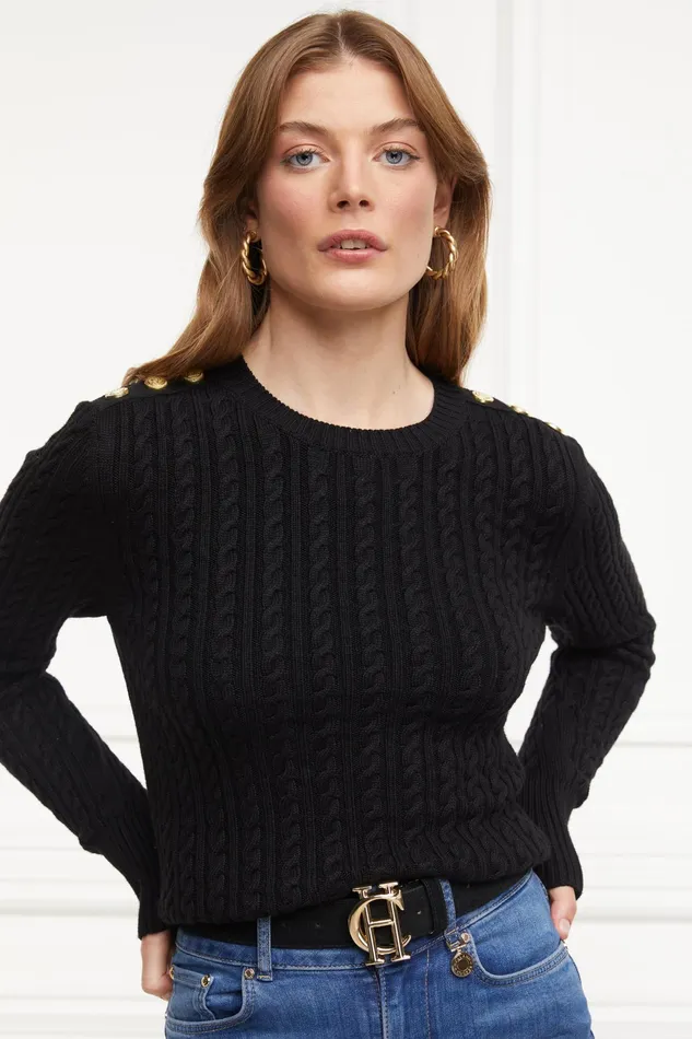 Holland Cooper Seattle Cable Crew Knit Black Women Knitwear