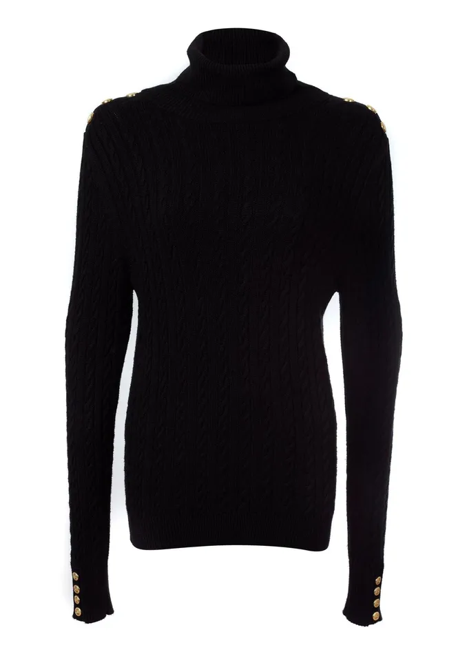 Holland Cooper Seattle Roll Neck Cable Knit Black Women Knitwear Holland Cooper Seattle Roll Neck Cable Knit Black Women Knitwear