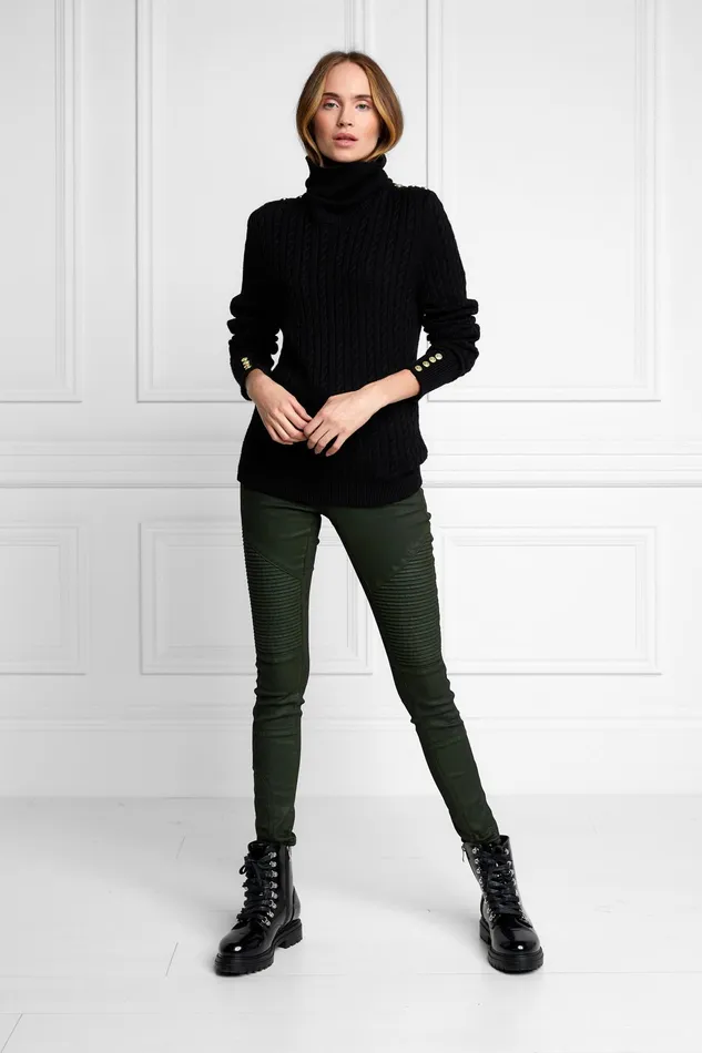 Holland Cooper Seattle Roll Neck Cable Knit Black Women Knitwear Holland Cooper Seattle Roll Neck Cable Knit Black Women Knitwear