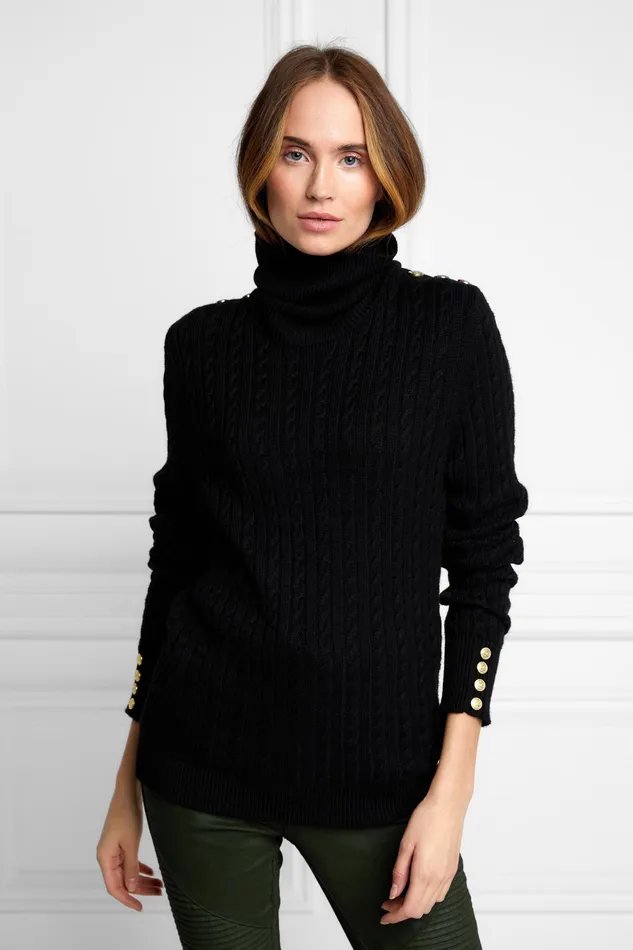 Holland Cooper Seattle Roll Neck Cable Knit Black Women Knitwear Holland Cooper Seattle Roll Neck Cable Knit Black Women Knitwear