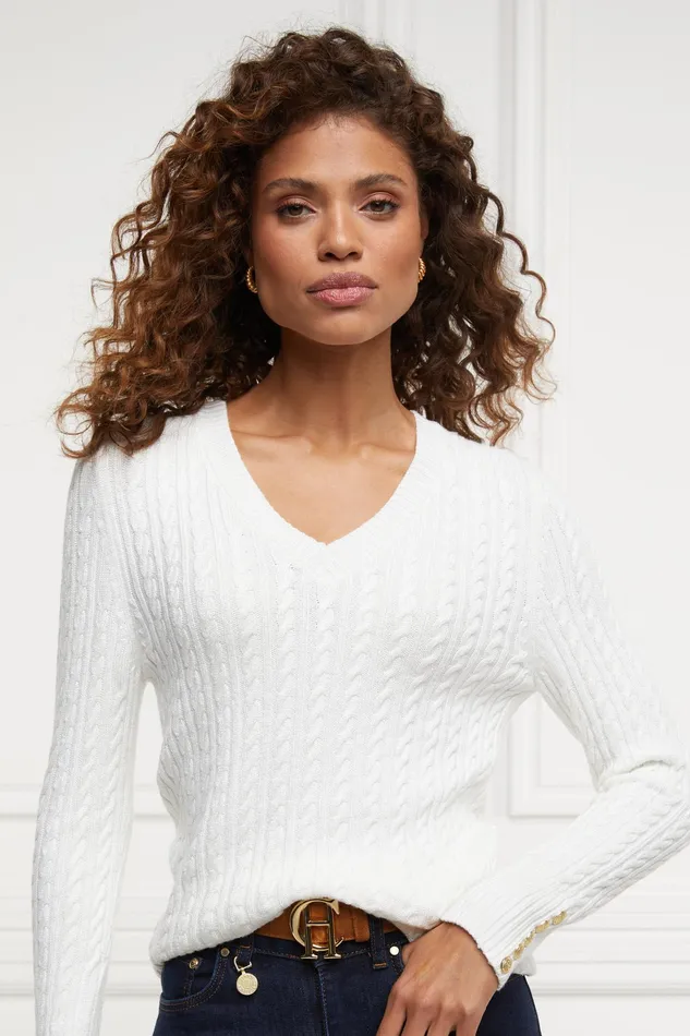 Holland Cooper Seattle VNeck Knit Winter White Women Knitwear