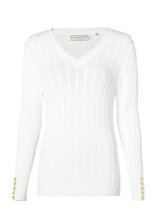 Holland Cooper Seattle VNeck Knit Winter White Women Knitwear Holland Cooper Seattle VNeck Knit Winter White Women Knitwear