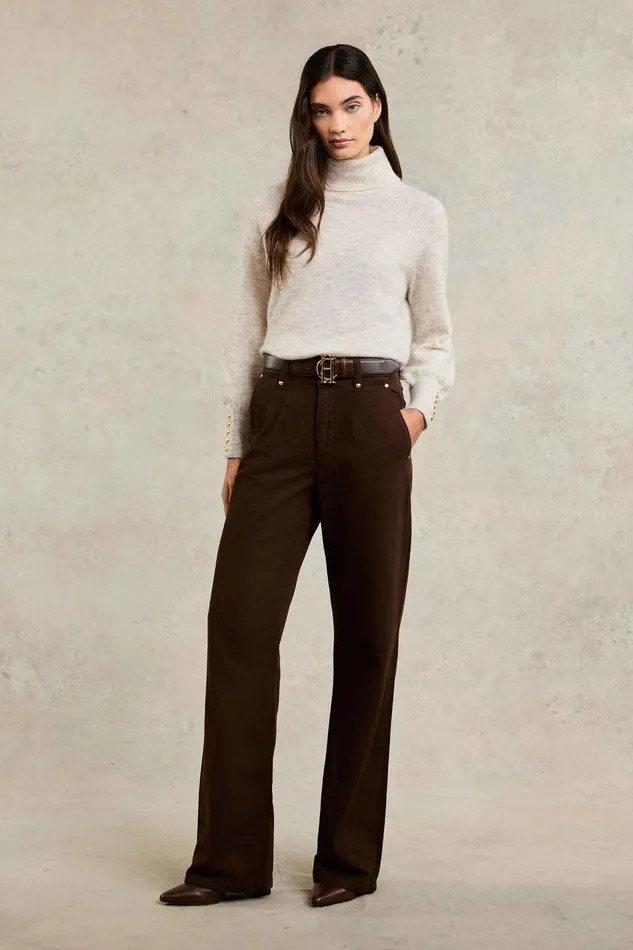 Holland Cooper Tailored Wide Leg Jean Chocolate Women Jeans