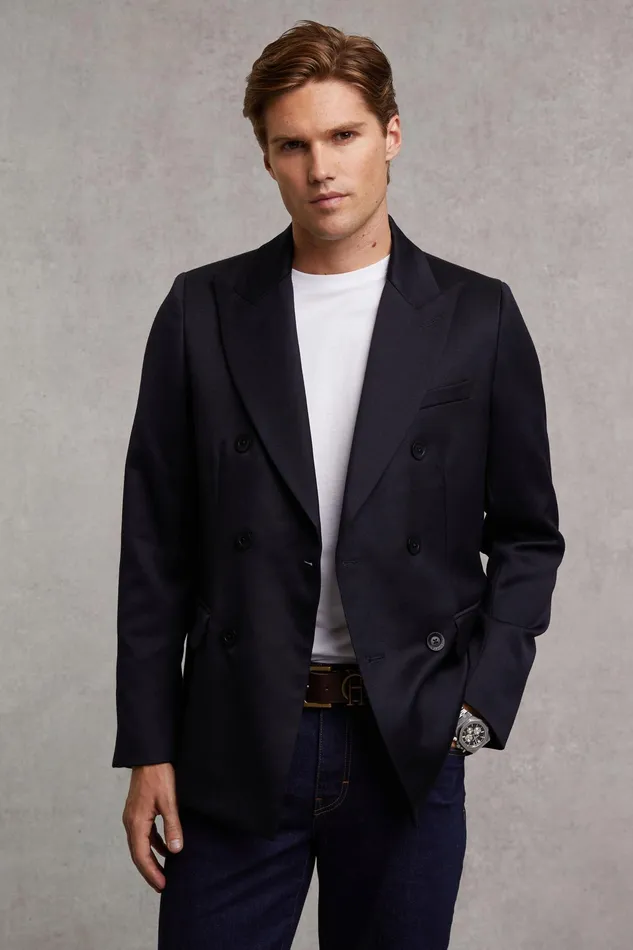 Holland Cooper The Double Breasted Blazer Navy Barathea Men Blazers