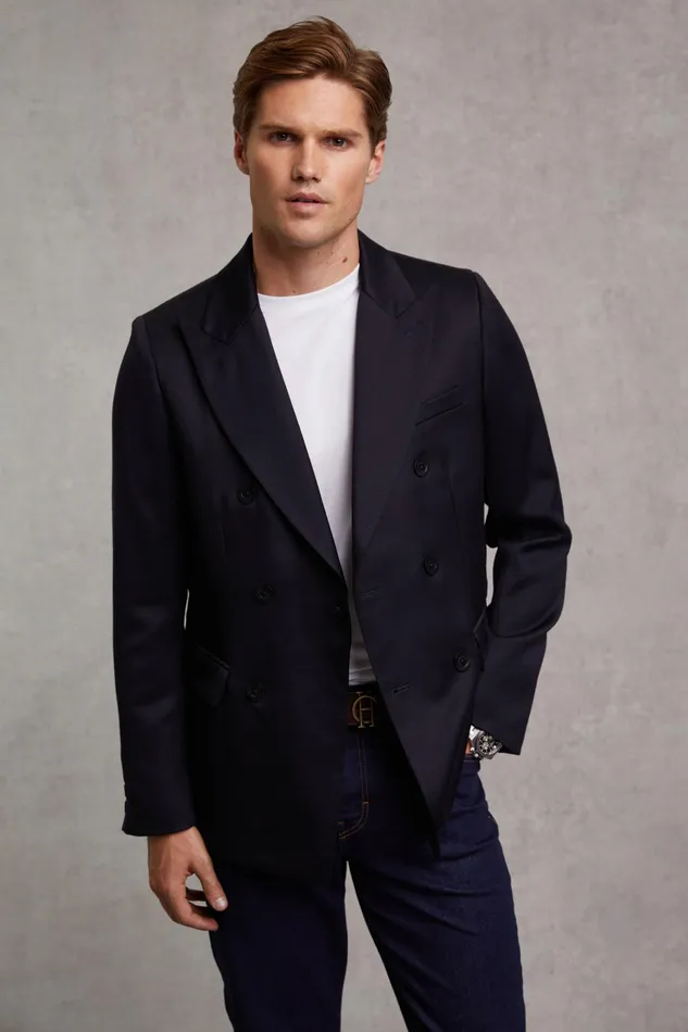 Holland Cooper The Double Breasted Blazer Navy Barathea Men Blazers Holland Cooper The Double Breasted Blazer Navy Barathea Men Blazers