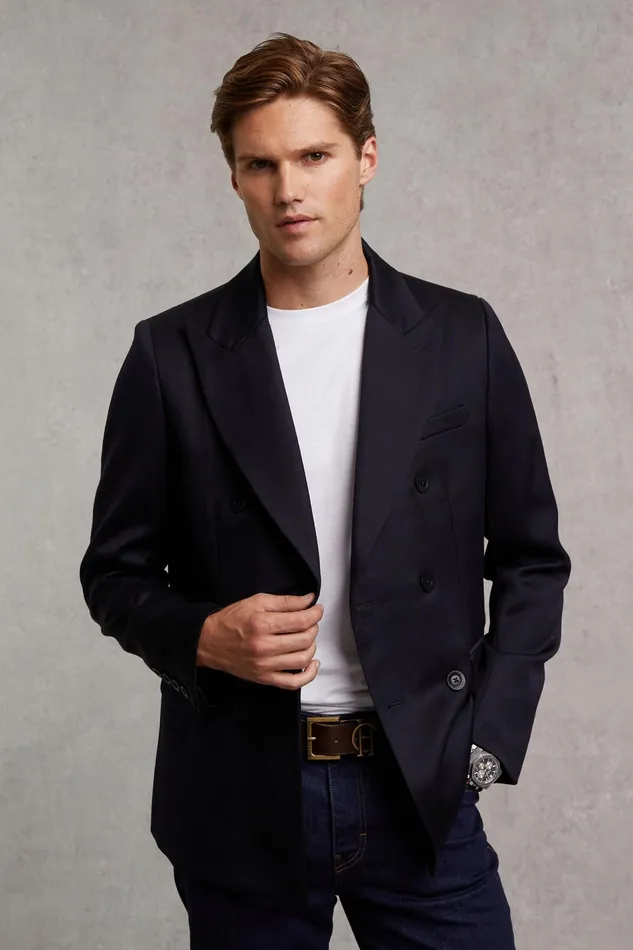 Holland Cooper The Double Breasted Blazer Navy Barathea Men Blazers Holland Cooper The Double Breasted Blazer Navy Barathea Men Blazers