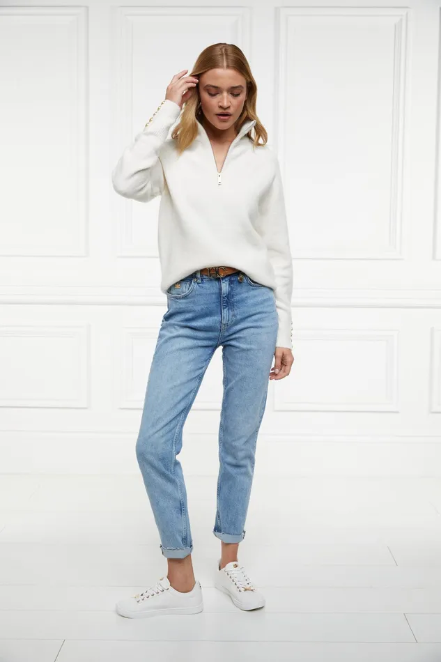 Holland Cooper Tori Quarter Zip Knit Natural Women Knitwear Holland Cooper Tori Quarter Zip Knit Natural Women Knitwear