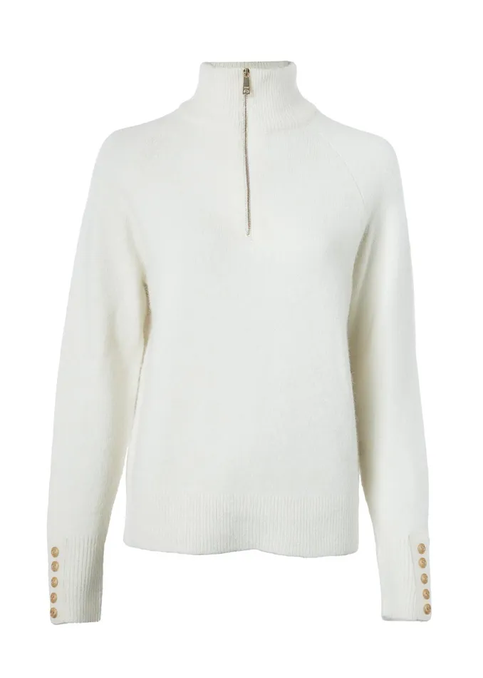 Holland Cooper Tori Quarter Zip Knit Natural Women Knitwear Holland Cooper Tori Quarter Zip Knit Natural Women Knitwear