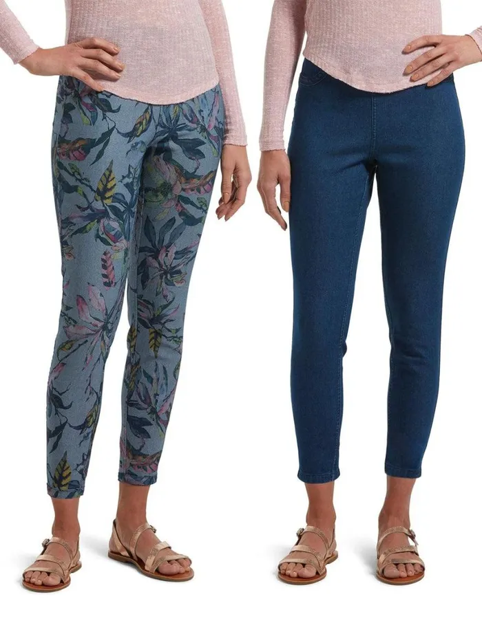 Hue Batique Floral Reversible High Waist Denim Skimmer Batique Floral Women Denim