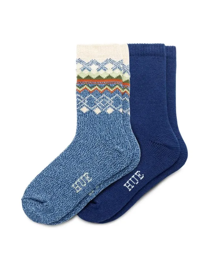 Hue Border Fairisle Boot Sock 2 Pair Pack Denim Women Boot Socks
