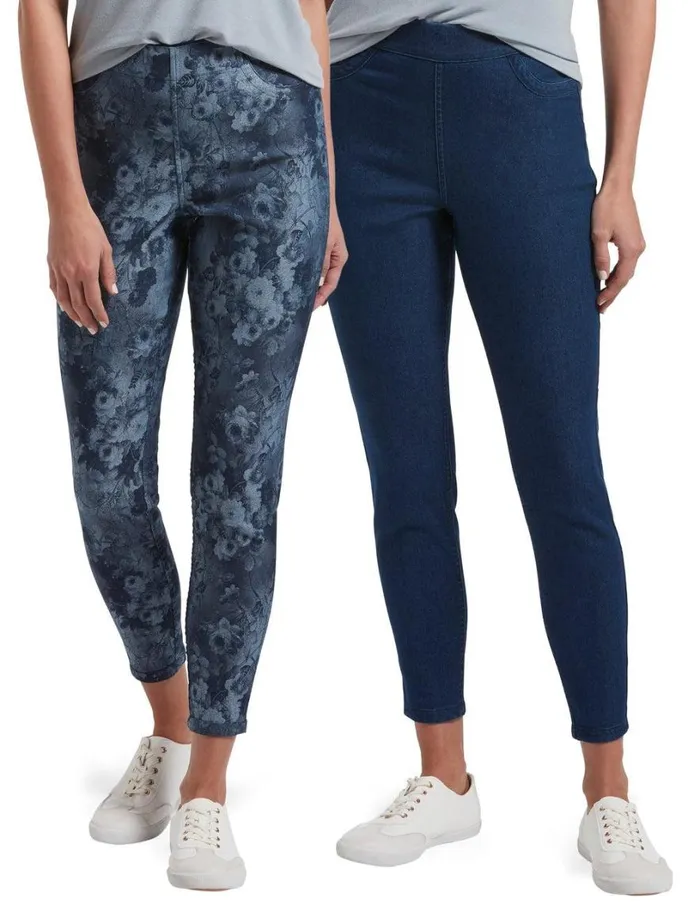Hue Indigo Floral Reversible High Waist Denim Skimmer Indigo Floral Women Denim
