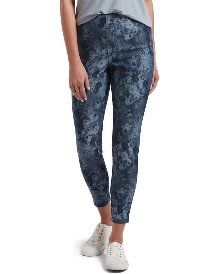 Hue Indigo Floral Reversible High Waist Denim Skimmer Indigo Floral Women Denim