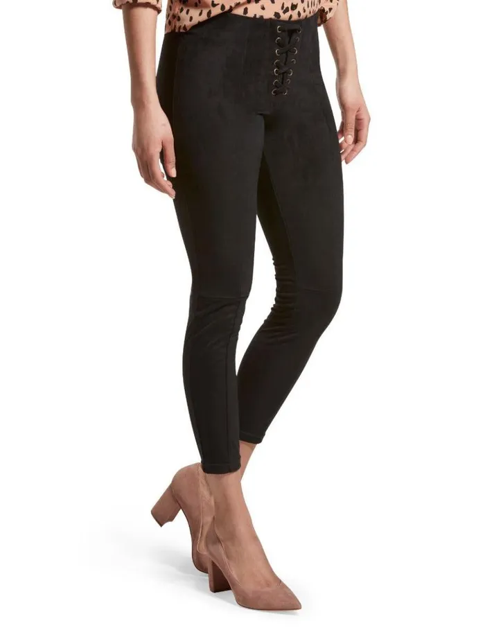 Hue Lace Up Microsuede Skimmer Leggings Black Women Faux Leather and Suede