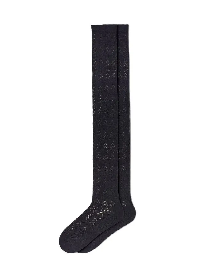 Hue Pointelle Over The Knee Sock Black Women Cozy