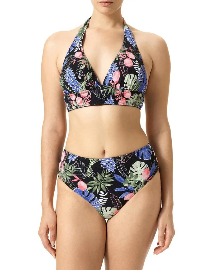 Hue Tropical Breeze Reversible Halter Bikini Top Black Women Tops