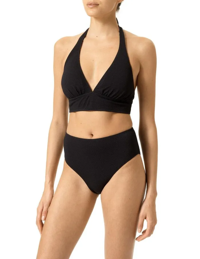 Hue Tropical Breeze Reversible Halter Bikini Top Black Women Tops