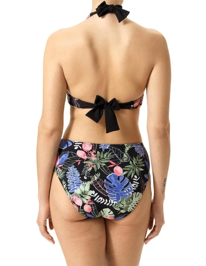 Hue Tropical Breeze Reversible Halter Bikini Top Black Women Tops