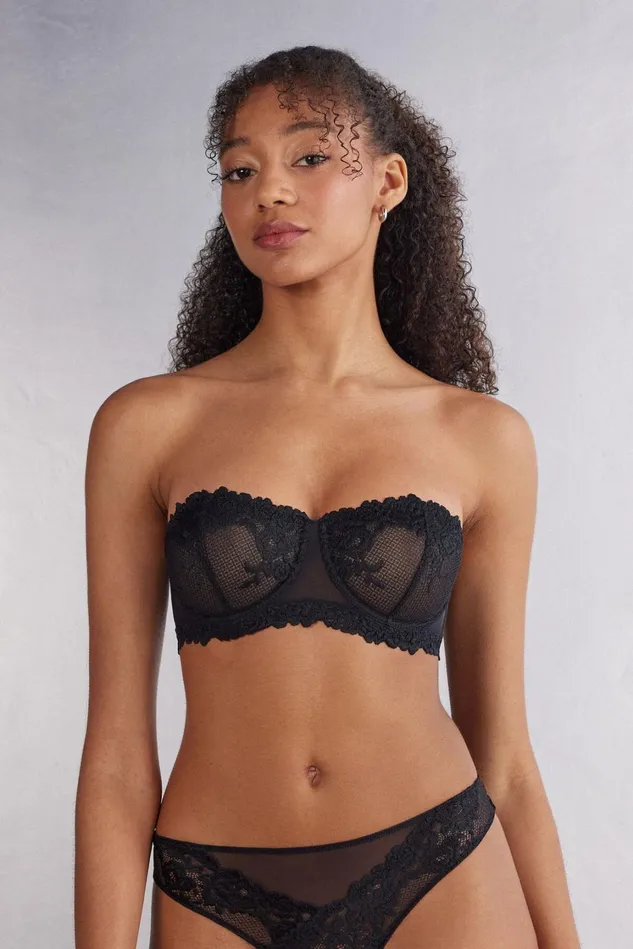 Intimissimi Balconette Women Pretty Flowers Bandeau Bra Black 019 8211 Black
