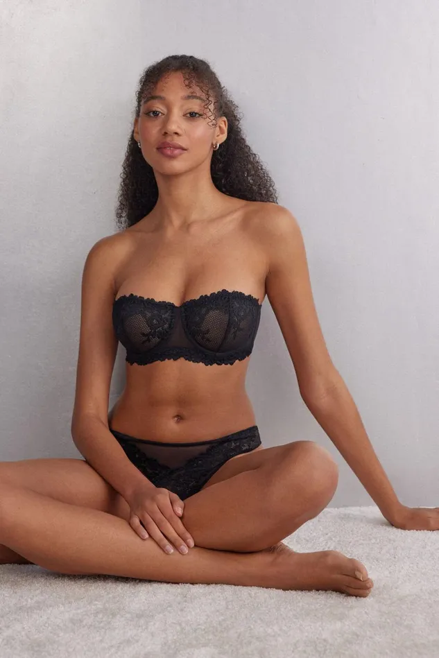 Intimissimi Balconette Women Pretty Flowers Bandeau Bra Black 019 8211 Black