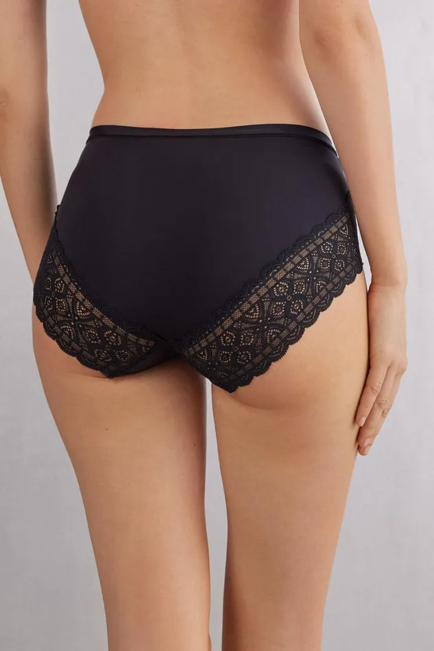 Intimissimi Bikini Panties Women High Waist Panties In Ultralight Microfiber With Lace Black 019 8211 Black