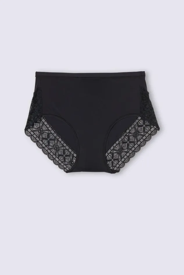 Intimissimi Bikini Panties Women High Waist Panties In Ultralight Microfiber With Lace Black 019 8211 Black