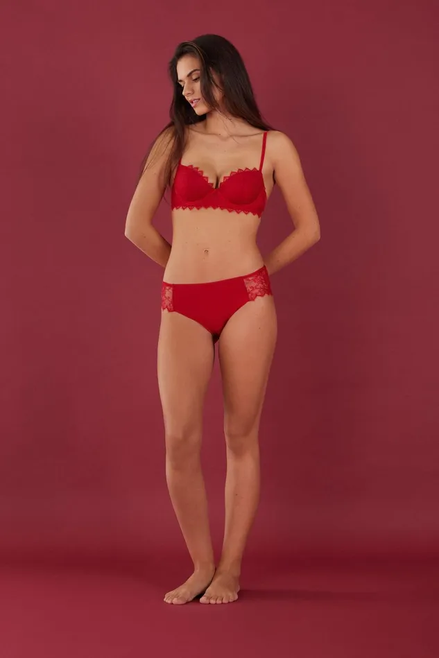 Intimissimi Bikini Panties Women Intriguing Beauty Cotton Panties Red 9888 8211 Candy Apple Red