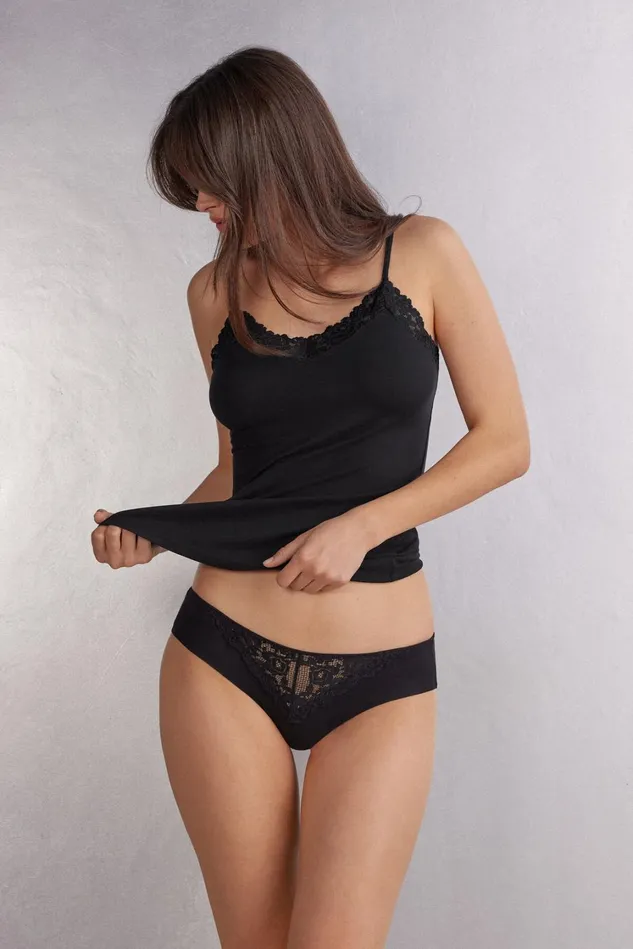 Intimissimi Bikini Panties Women Pretty Flowers Seamless Cotton Panties Black 019 8211 Black