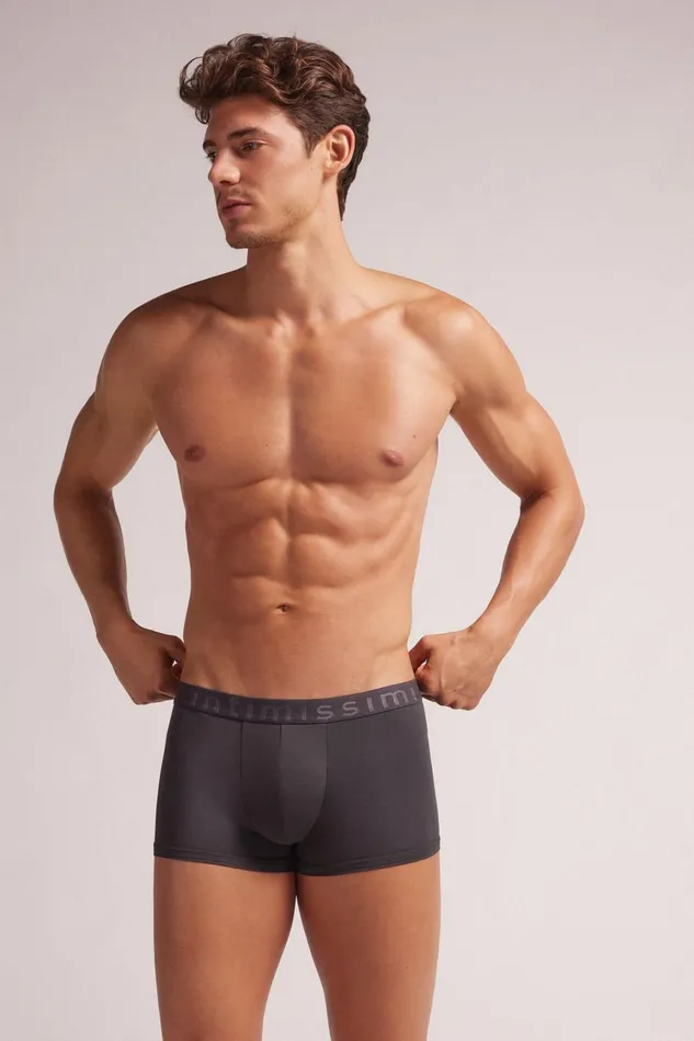 Intimissimi Boxers Men Microfiber Logo Boxer Shorts Grey 4712 8211 Dark Grey