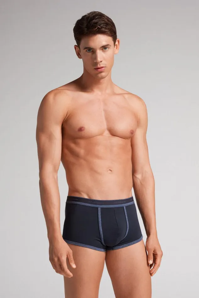 Intimissimi Boxers Men Superior Cotton Boxers With Logo Blue 844i 8211 Midnight Blueheathered Denim Blue