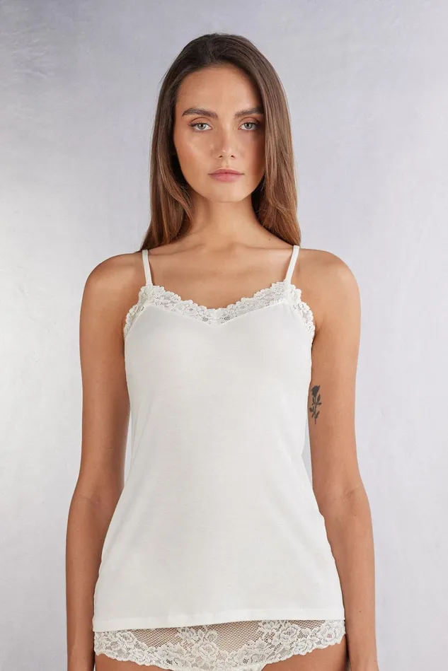 Intimissimi Camisoles Tank Tops Women Pretty Flowers Modal Top Ivory 2127 8211 Talc White Intimissimi Camisoles Tank Tops Women Pretty Flowers Modal Top Ivory 2127 8211 Talc White