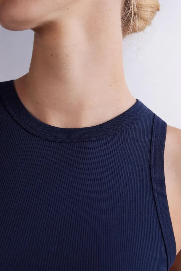 Intimissimi Camisoles Tank Tops Women Ribbed Tank Top In Superior Cotton Blue 1467 8211 Intense Blue
