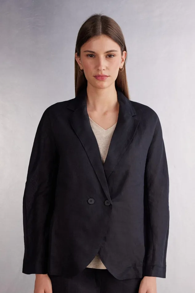 Intimissimi Cardigans Jackets Women Linen Cloth Double Breasted Jacket Black 019 8211 Black Intimissimi Cardigans Jackets Women Linen Cloth Double Breasted Jacket Black 019 8211 Black