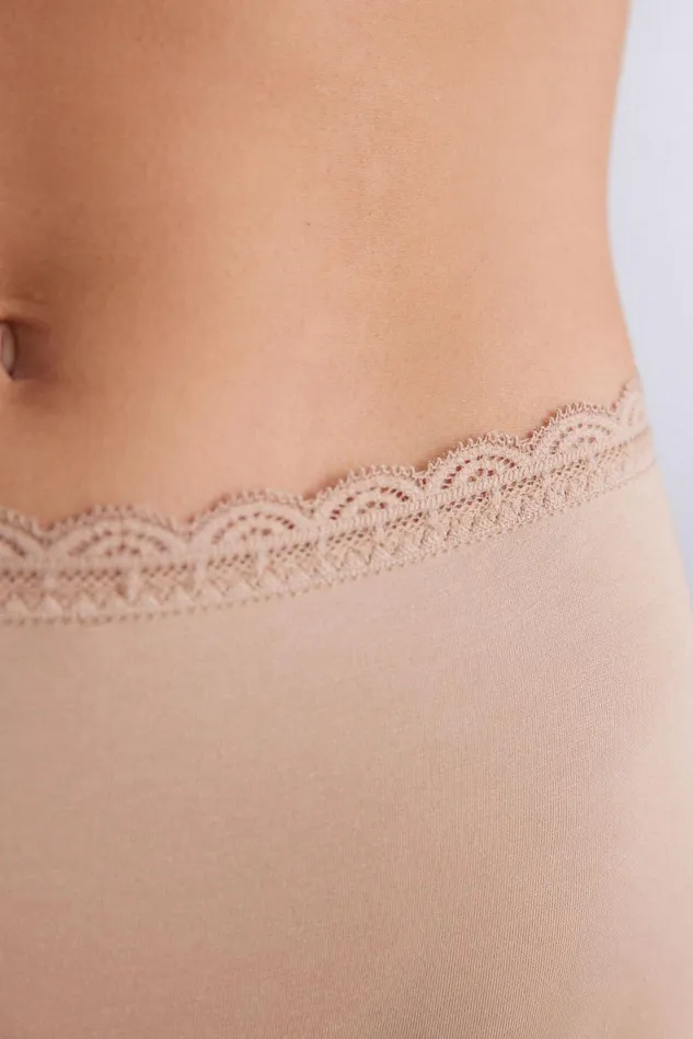 Intimissimi HighWaisted Briefs Women High Rise Cotton And Lace Hipsters 044 8211 Honey Soft Beige