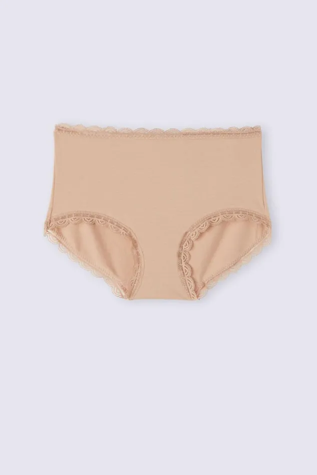 Intimissimi HighWaisted Briefs Women High Rise Cotton And Lace Hipsters 044 8211 Honey Soft Beige