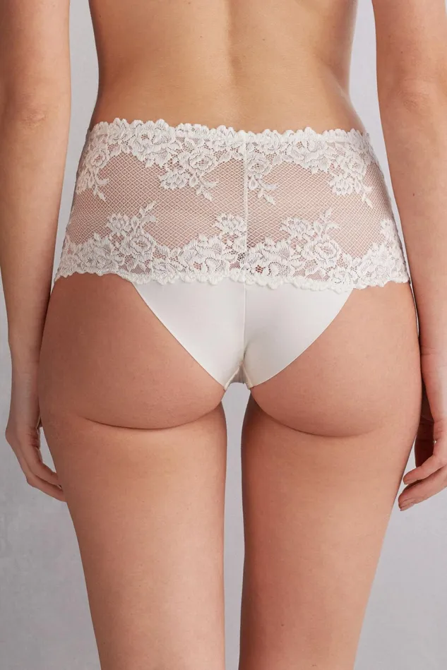 Intimissimi HighWaisted Briefs Women Pretty Flowers Hipster Brazilian Ivory 2127 8211 Talc White
