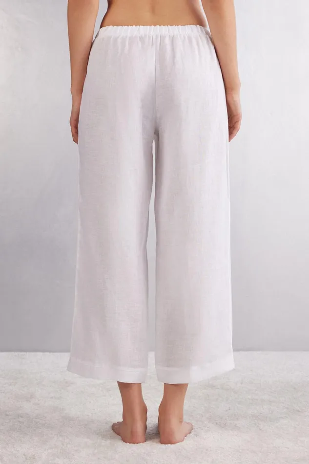 Intimissimi Leggings Pants Women Full Length Linen Cloth Pants With Drawstring White 001 8211 White