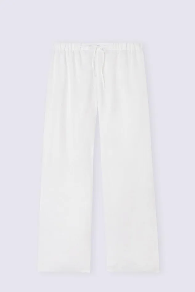 Intimissimi Leggings Pants Women Full Length Linen Cloth Pants With Drawstring White 001 8211 White