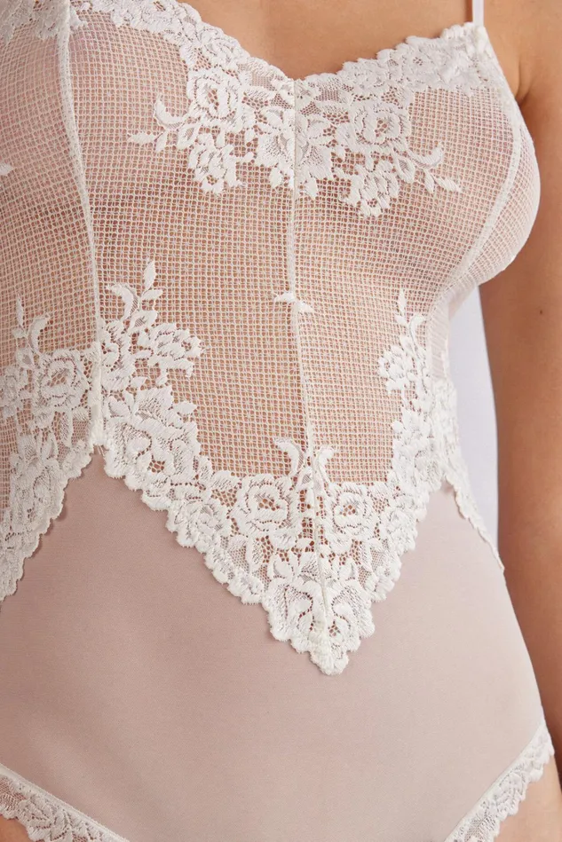Intimissimi Lingerie Bodysuits Women Pretty Flowers Tulle And Lace Bodysuit Ivory 2127 8211 Talc White