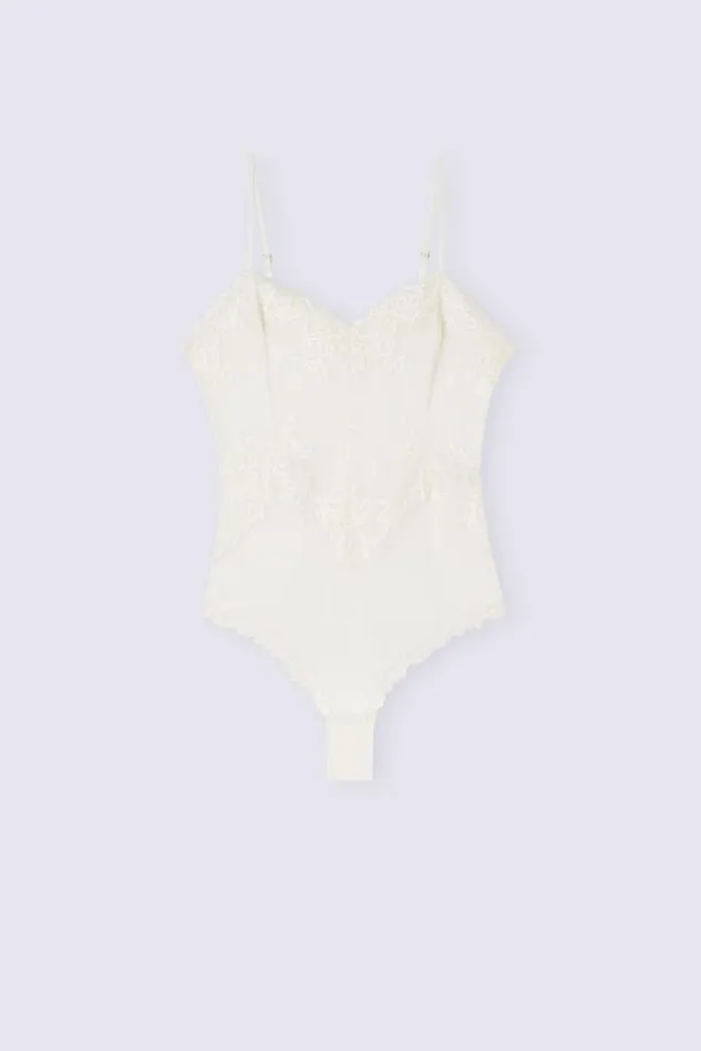 Intimissimi Lingerie Bodysuits Women Pretty Flowers Tulle And Lace Bodysuit Ivory 2127 8211 Talc White